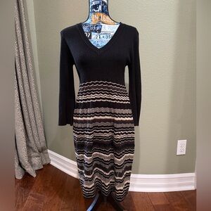 Nine West Black and Cream Long Sleeve Dress